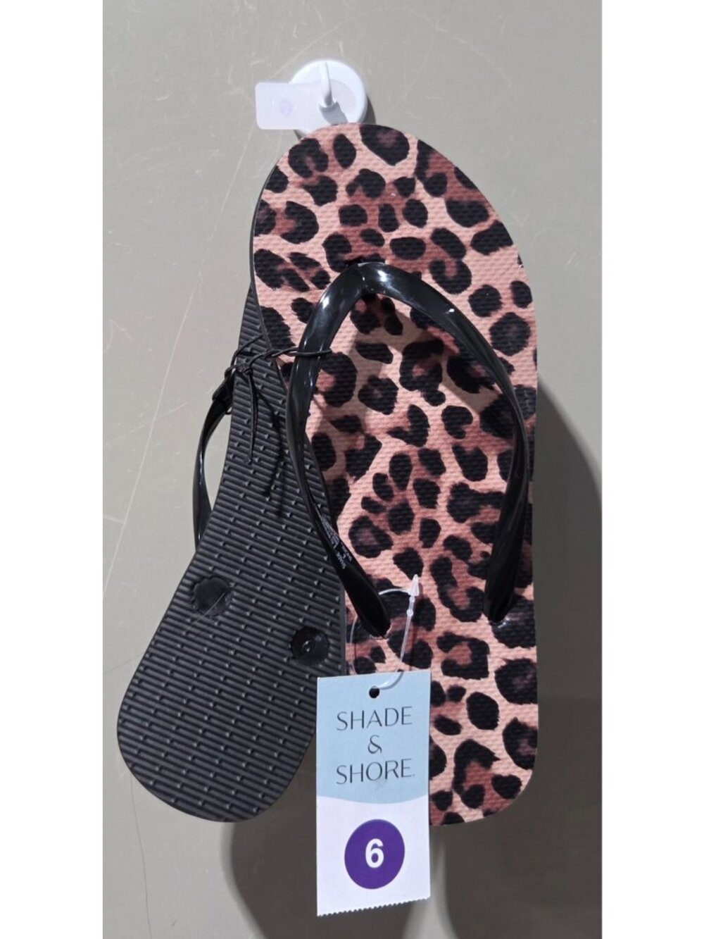 Shade & Shore Sydney Brown Animal Print Thong Strap Flip Flops -- Women's 6